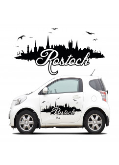 Autoaufkleber Autotattoo Autosticker Rostock Skyline mit Hafen Stadion Möwen und Schriftzug Rostock M2152