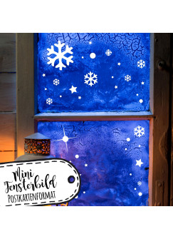 Mini Fensterbild A6 Schneeflocken & Sterne Fensterdeko Fensterbilder Winter Schneekristalle + Sterne M2284