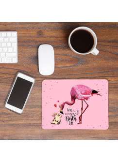 Mousepad Geburtstag mouse pad rosa Mausunterlage Flamingo & Schweinchen mit Spruch magical birthday mp39