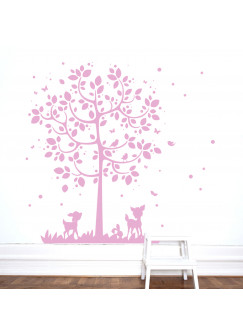 Wandtattoo Wandsticker Baum mit Reh Hasen Vögel Schmetterlinge und Punkte Wall decal tree with deer rabbits birds butterflies and dots M2126_H.jpg