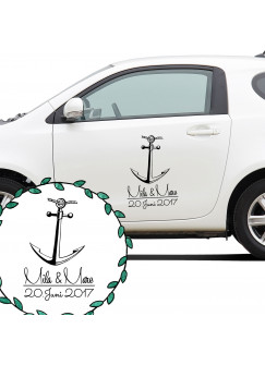 Autoaufkleber Autotattoo Hochzeit Maritim mit Anker Namen und Datum M2138