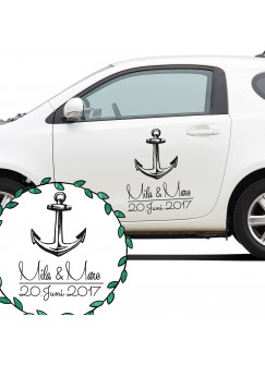 Autoaufkleber Autotattoo Hochzeit Maritim mit Anker Namen und Datum M2139