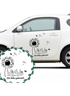 Autoaufkleber Autotattoo Hochzeit Trauung Vermählung mit Pusteblume Namen Datum und Spruch Wir haben geheiratet Car sticker car tattoo wedding with dandelion desired name wedding date and quote just married M2143_H.jpg