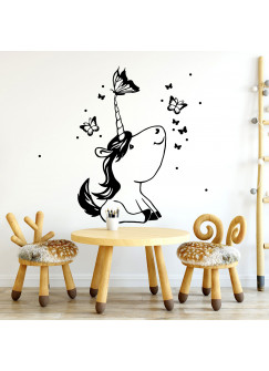 Wandtattoo mit Einhorn Schmetterlinge und Punkte Kinderzimmer Wanddeko Wandgestaltung M2243