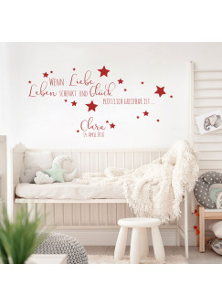 Wandtattoo Baby Geburt Spruch Zitat & Sterne Kinderzimmer Wanddeko Wandgestaltung mit Namen & Datum M2337