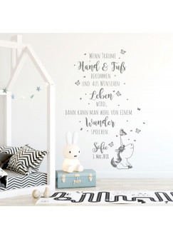 Wandtattoo Babyzimmer Spruch Einhorn Zitat & Schmetterlinge Kinderzimmer Wanddeko Wandgestaltung mit Namen & Datum M2339