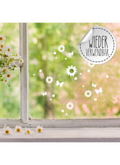 Fensterbild Blumen Schmetterlinge wiederverwendbar Frühling Frühlingsdeko Ostern Osterdeko Fensterdeko Fensterbilder M2458