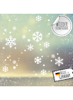 Fensterbild Winterdeko Weihnachten Schneeflocken-Set 36 Teile -wiederverwendbar- Fensterdeko Winter Fensterbilder Aufkleber M2483