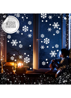 Fensterbild Winterdeko Weihnachten Schneeflocken-Set XXL 168 Teile 4 Bögen -wiederverwendbar- Fensterdeko Winter Fensterbilder M2485