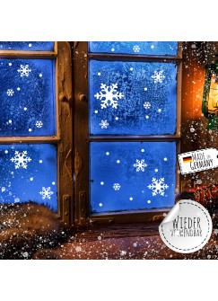 Fensterbild Winterdeko Weihnachten Schneeflocken-Set 64 Teile 2 Bögen -wiederverwendbar- Fensterdeko Winter Fensterbilder Aufkleber M2486