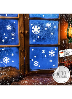 Fensterbild Winterdeko Weihnachten Schneeflocken-Set 63 Teile 2 Bögen -wiederverwendbar- Fensterdeko Winter Fensterbilder Aufkleber M2487
