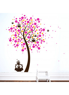 Wandtattoo Baum Eulenbaum mit Blüten dreifarbig M1030