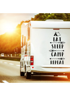 Autotattoo Camping Heckscheibenaufkleber Wohnwagen Sticker eat sleep camp repeat Autosticker Wohnmobil M2377