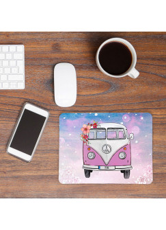 Mousepad mouse pad rosa Galaxie Bulli Bus mit Blumen & Name Mauspad mit Wunschnamen mp54