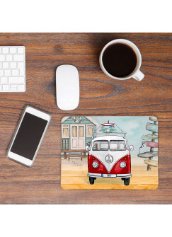 Mousepad mouse pad Mauspad roter Bulli Bus mit Surf Boards Surfbretter & Name Wunschnamen mp55