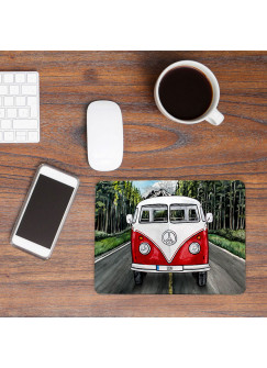 Mousepad mouse pad roter Bulli Bus auf Straße mit Name Wunschnamen Roadtrip mp56