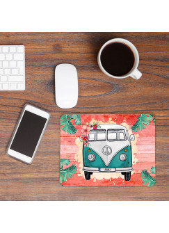 Mousepad mouse pad Mauspad türkiser Bulli Bus tropisch orange mit Name Wunschnamen Roadtrip mp57