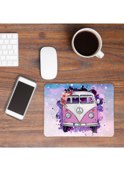 Mousepad mouse pad rosa lila Galaxie Bulli Bus mit Blumen & Name Mauspad mit Wunschnamen mp62