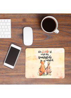 Mousepad mouse pad Mauspad mit Fuchs & Hase Spruch Wo Liebe ist... Mausunterlage bedruckt für Schreibtisch mouse pads Tier mp73