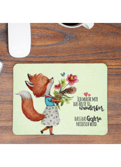 Mousepad mouse pad Mauspad Fuchs mit Blumenstrauß Spruch mache mir das Heute wunderbar Mausunterlage bedruckt mouse pads mp98