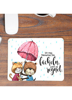 Mousepad mouse pad Mauspad Hund Katze Pärchen unter Regenschirm Spruch lächeln wenn es regnet Mausunterlage bedruckt mouse pads mp99