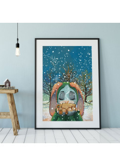 A4 Print Hase Häschen im Winter Poster Plakat Druck Kinderposter p102