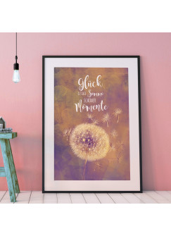 A3 Print Pusteblume Löwenzahn mit Spruch Poster Plakat Motto Zitat Glück Druck farbig p114