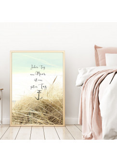 A4 oder A3 Poster Print Wandbild Anker Spruch Düne "Ein Tag am Meer ist ein guter Tag" p146