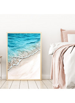 A4 oder A3 Poster Wellen Print Wandbild Strand Küste Plakat Meer Aquarell Kunstdruck p157