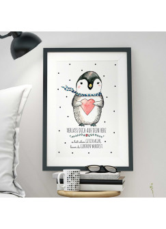 A3 Print Illustration Poster Pinguin mit Punkten und Spruch Verlass dich auf dein Herz... p15
