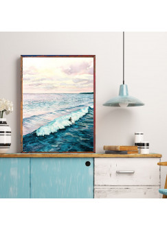 A4 oder A3 Poster Print Wandbild Surfer auf Welle Plakat Meer Aquarell Kunstdruck p164