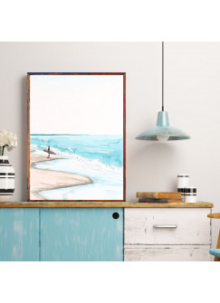 A4 oder A3 Poster Print Wandbild Surfer am Strand mit Surfboard Plakat Meer p165