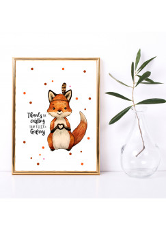 A3 Print Fuchs Herz mit Spruch Thanks for existing in my little Galaxy Poster Plakat Motto Zitat p223