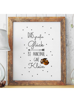 A3 Print Illustration Poster Plakat mit Waschbär Baby und Spruch "das große Glück ist manchmal ganz klein" p25