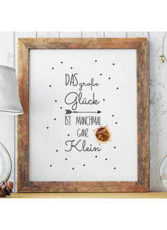 A3 Print Illustration Poster Plakat Waschbär Baby Mädchen mit Spruch "das große Glück ist manchmal ganz klein" p26