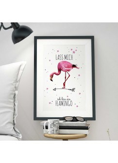 A3 Print Illustration Poster Plakat Vogel Flamingo mit Spruch "lass mich..." A3 Print illustration poster print bird flamingo with qoute "leave me..." p30