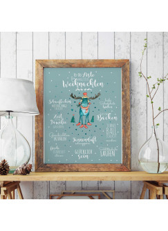 A3 Print Illustration Poster Plakat magische Weihnachten mit Rentier und To-Do Liste p48