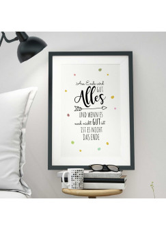 A3 Print Illustration Poster Plakat mit Punkten und Spruch am Ende wird alles gut A3 Print illustration poster with dots and saying In the end everything will be fine p51