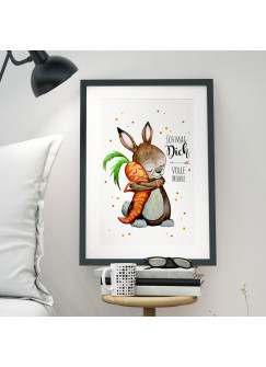 A3 Print Illustration Poster Plakat Hase Kaninchen und Möhre Karotte mit Spruch Zitat Ich mag dich volle Möhre A3 Print illustration poster placard rabbit bunny and carrot with quote saying i like you full carrot p56