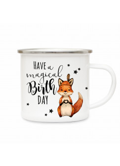 Emaille Becher Geburtstag Camping Tasse Fuchs Füchschen Boho mit Spruch magical birthday Kaffeetasse Geschenk eb175