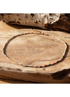 Bunte Perlen Halskette Kette Perlenkette Rocailles boho Style pastelltöne Edelstahl und rosegold Handmade handgefertigt pek1