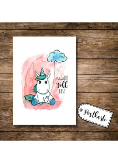 A6 Postkarte Print Einhorn mit Spruch weil du toll bist pk03