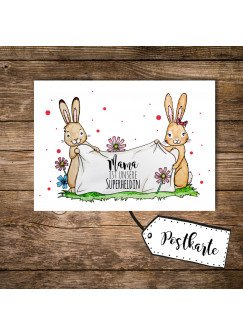 A6 Postkarte Print Muttertag Hasenfamilie mit Spruch Beste Mama der Welt pk107