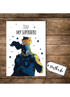 A6 Postkarte Vatertag Print Superhelden mit Punkten und Spruch dad my superhero pk110