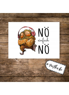 A6 Postkarte Karte Print Eule Eulchen mit Kopfhörer Musik und Spruch Nö einfach Nö A6 postcard card print owl with headphones music and quote saying nope just nope pk14