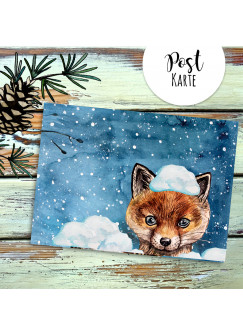 A6 Weihnachtskarte Postkarte Print Fuchs im Schnee Winterabend Grußkarte Karte pk210