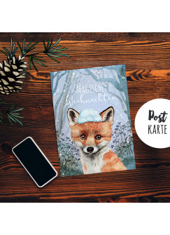 A6 Weihnachtskarte Weihnachtsgrüße Postkarte Print Fuchs im Winterwald Magische Weihnachten Grußkarte pk227