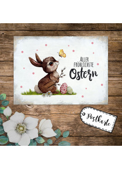 A6 Grußkarte Postkarte Osterkarte Print Hase & Schmetterling mit Spruch Aller fröhlichste Ostern Punkte pk238