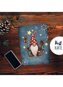 A6 Weihnachtskarte Weihnachtsgrüße Postkarte Print Zwerg Reh Grußkarte magical christimas pk254