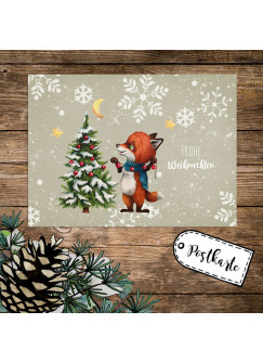 A6 Weihnachtskarte Weihnachtsgrüße Postkarte Print Fuchs mit Tannenbaum Grußkarte Frohe Weihnachten Geschenk pk262